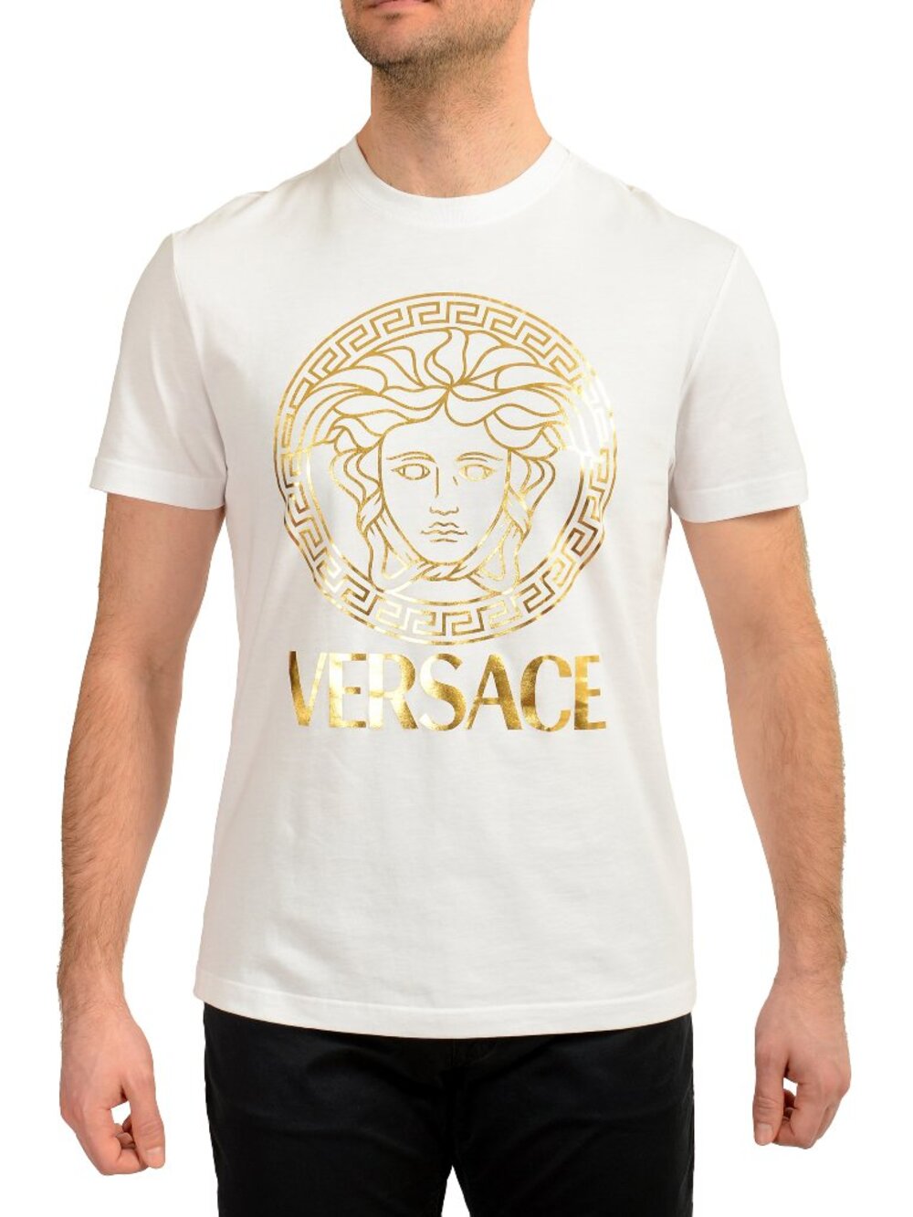 Versace Men's Gold Medusa Print White Short Sleeve Crewneck T-Shirt US 3XL IT 58